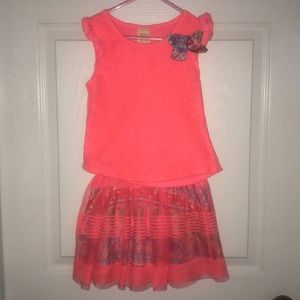 Matching Coral Top & Skirt for Girls